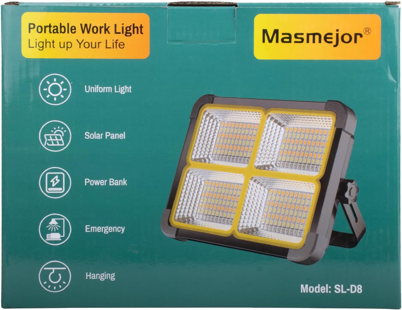 Masmejor Rechargeable Work Light, Portable Led Work Solar Light 100W 12000mAh 336Led IP53 with Job Site Battery LED Work Light for Power Failure Emergency Worklight Car Repair Camping Fishing