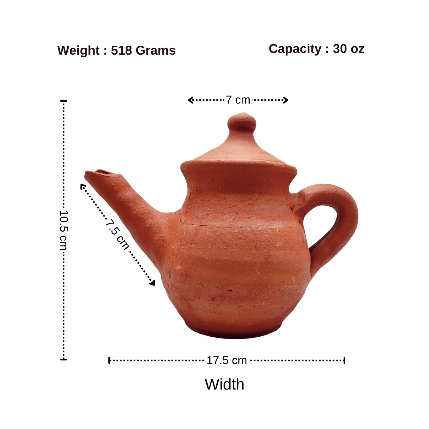 Traditional Organic Clay Kettle - 30oz Capacity | محل هشام للفخار
