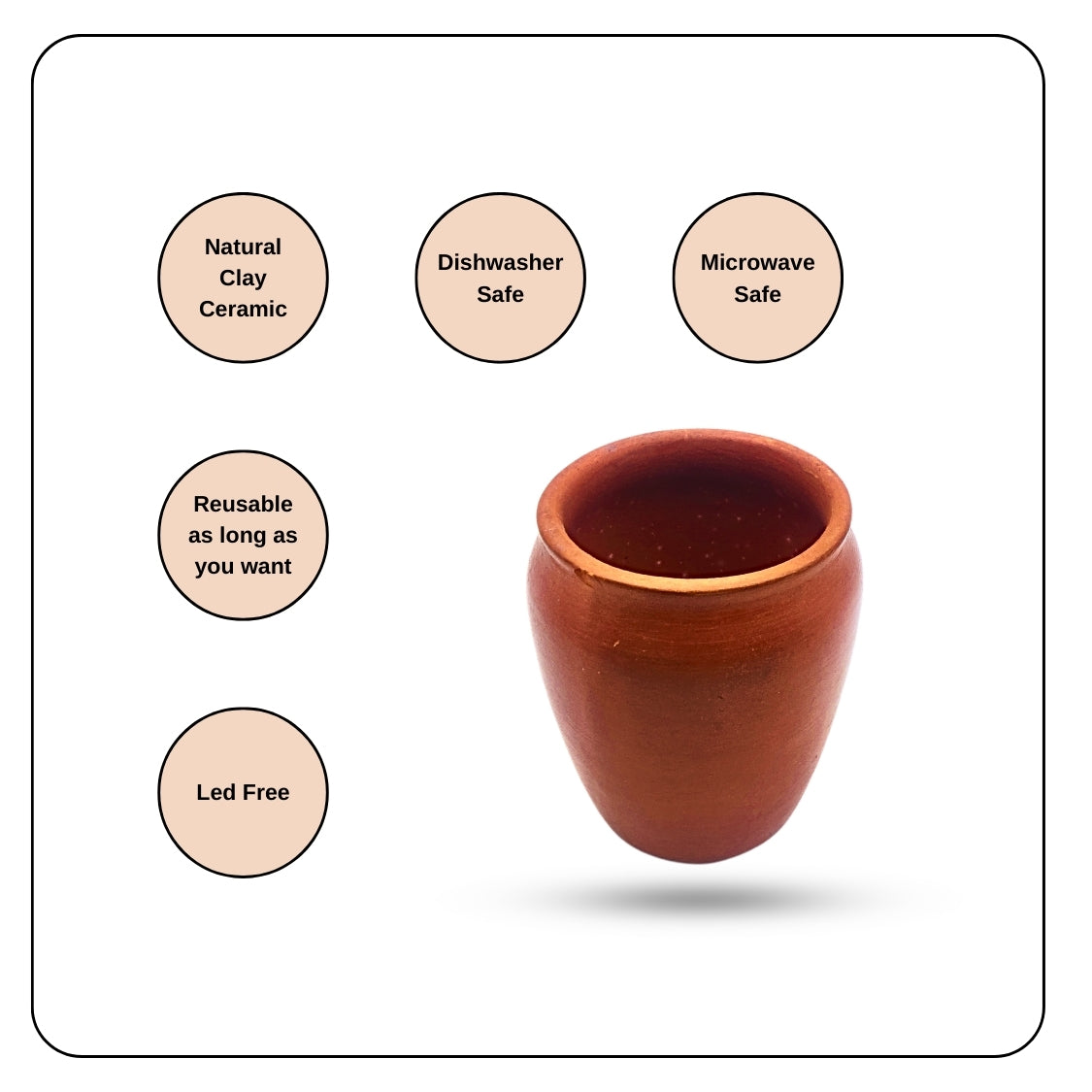 Premium Natural Clay Ceramic Cups Set - 6 Pack | 270ml Each