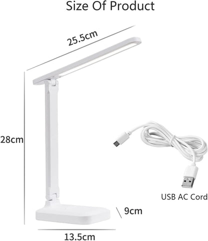 Necomi LED Desk Lamp, Table Lamp For Computer/Desktop, Rechargeable, Eye-Caring, Touch Control With USB Charging Port for Reading, Study Lamp for Kids, Home, Office White [Amazon Exclusive]