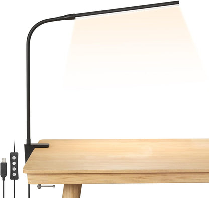 Lepro Desk Lamp Clip on Desk Light, for home office, 10 Brightness, 460 lumens, Dimmable USB Clamp Lamp, Adjustable Flexible Gooseneck Table Light for reading, study lamp for students, Black