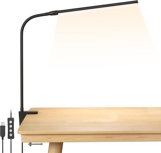Lepro Desk Lamp Clip on Desk Light, for home office, 10 Brightness, 460 lumens, Dimmable USB Clamp Lamp, Adjustable Flexible Gooseneck Table Light for reading, study lamp for students, Black