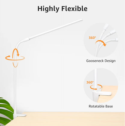 Lepro Desk Lamp Clip on Desk Light, for home office, 10 Brightness, 460 lumens, Dimmable USB Clamp Lamp, Adjustable Flexible Gooseneck Table Light for reading, study lamp for students, Black