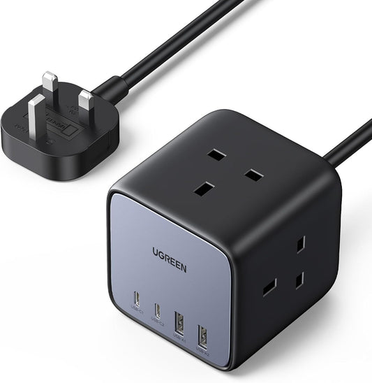 UGREEN 6-in-1 Power Strip Surge Protector Extension Plug Multiple 3 AC Outlet Sockets, Type C Fast Charger 3 USB Ports,Triple UK Plug Extender USB Charging Station for Kitchen, Home Office Accessories