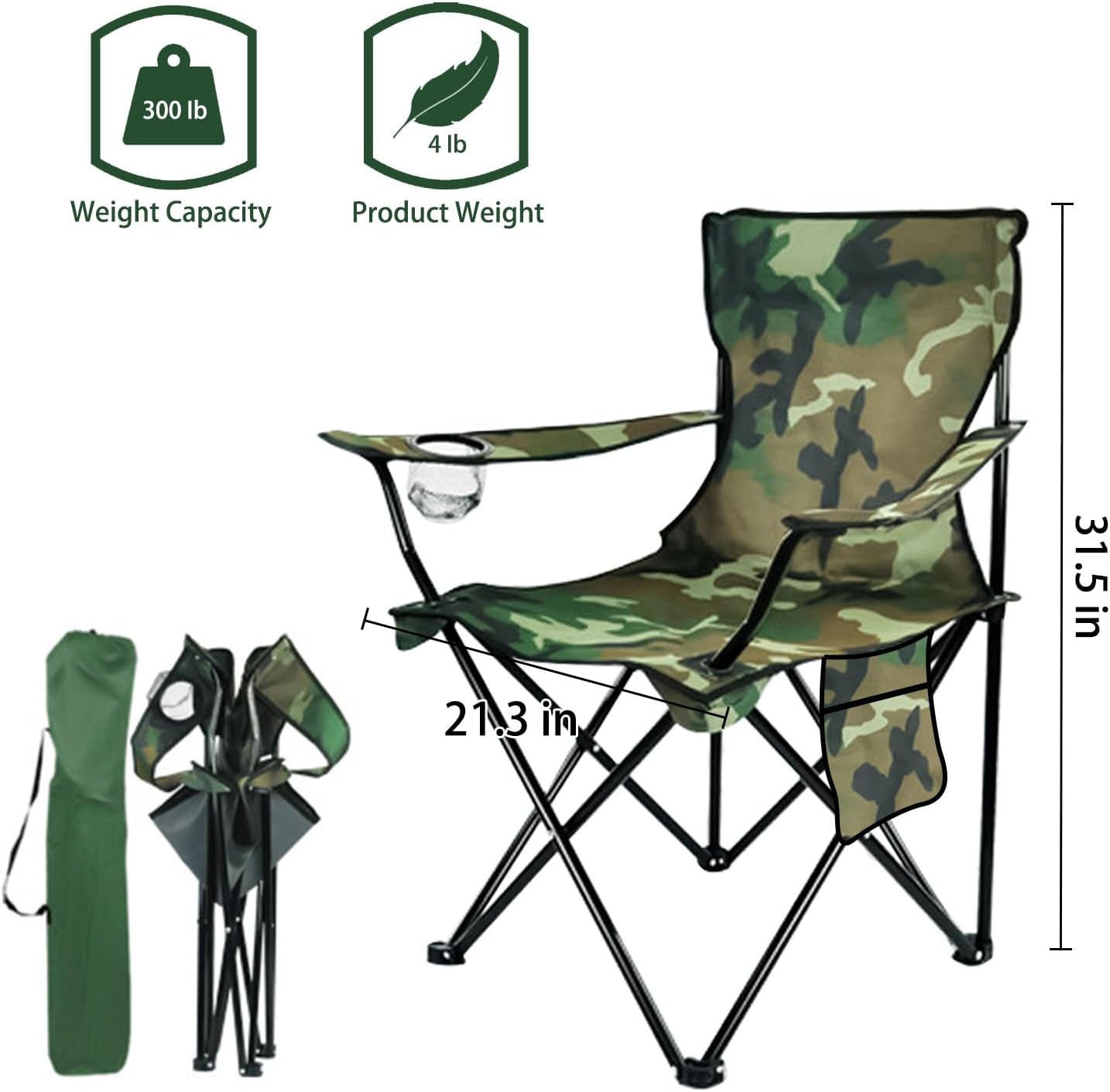 Damei century Portable Camping Chair, Casual Folding Chair, Black, 4lbs, Supports 300lbs, Ideal for Camping, Tailgating, Sports Events