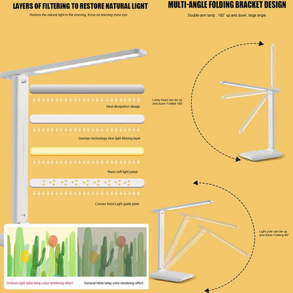 Necomi LED Desk Lamp, Table Lamp For Computer/Desktop, Rechargeable, Eye-Caring, Touch Control With USB Charging Port for Reading, Study Lamp for Kids, Home, Office White [Amazon Exclusive]