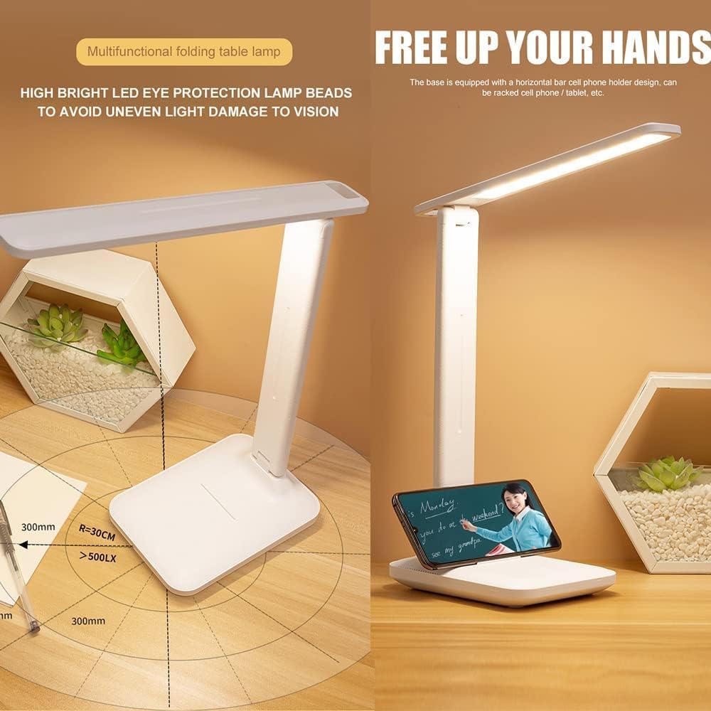 Necomi LED Desk Lamp, Table Lamp For Computer/Desktop, Rechargeable, Eye-Caring, Touch Control With USB Charging Port for Reading, Study Lamp for Kids, Home, Office White [Amazon Exclusive]