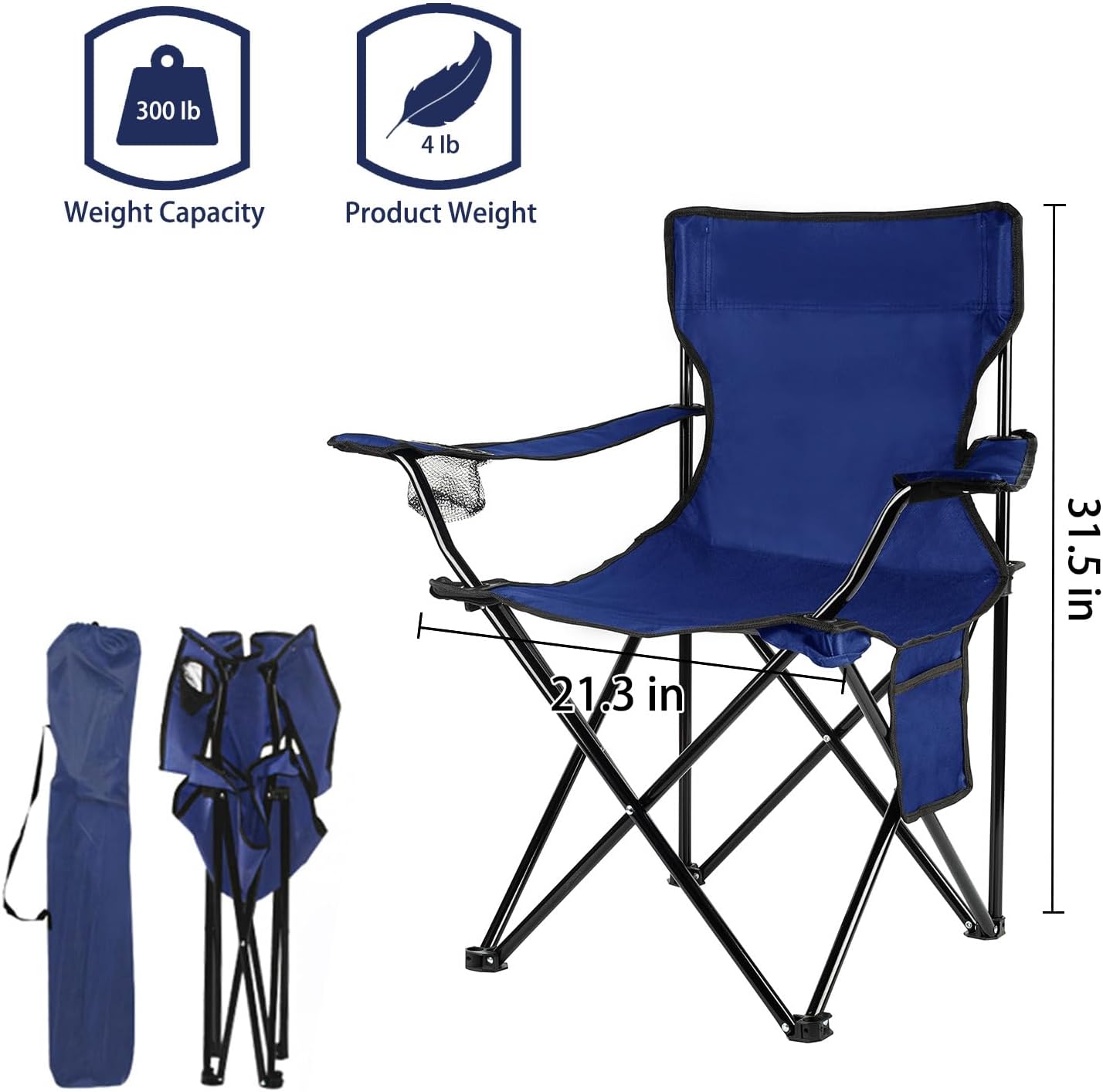 Damei century Portable Camping Chair, Casual Folding Chair, Black, 4lbs, Supports 300lbs, Ideal for Camping, Tailgating, Sports Events