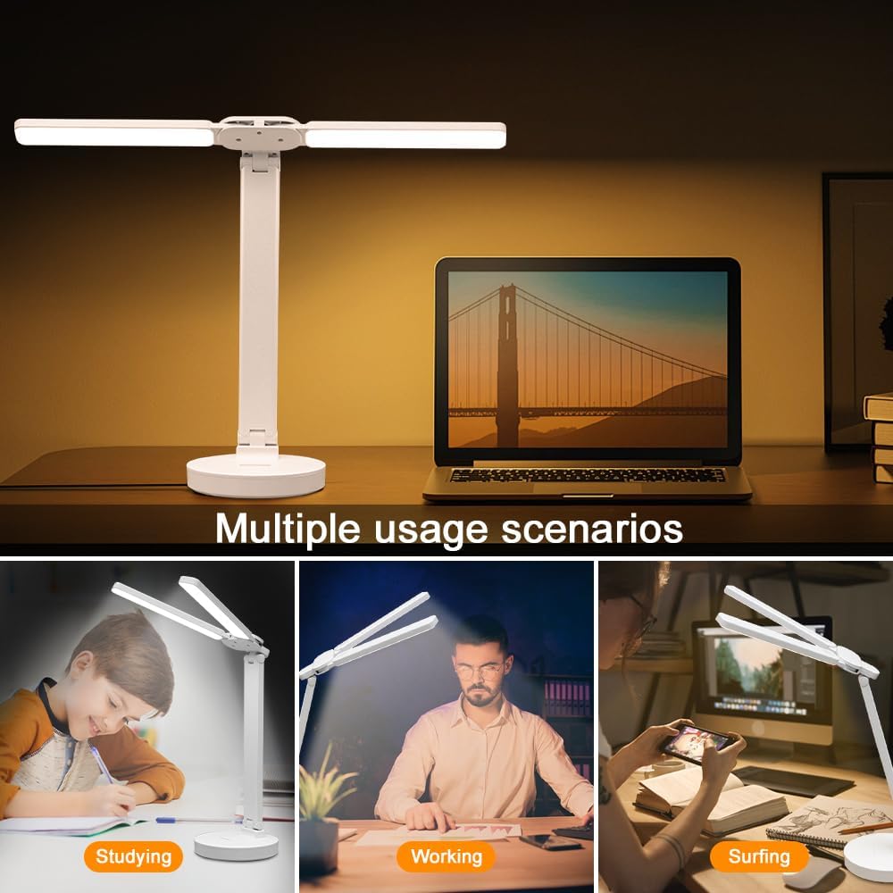 Necomi LED Desk Lamp, Table Lamp For Computer/Desktop, Rechargeable, Eye-Caring, Touch Control With USB Charging Port for Reading, Study Lamp for Kids, Home, Office White [Amazon Exclusive]