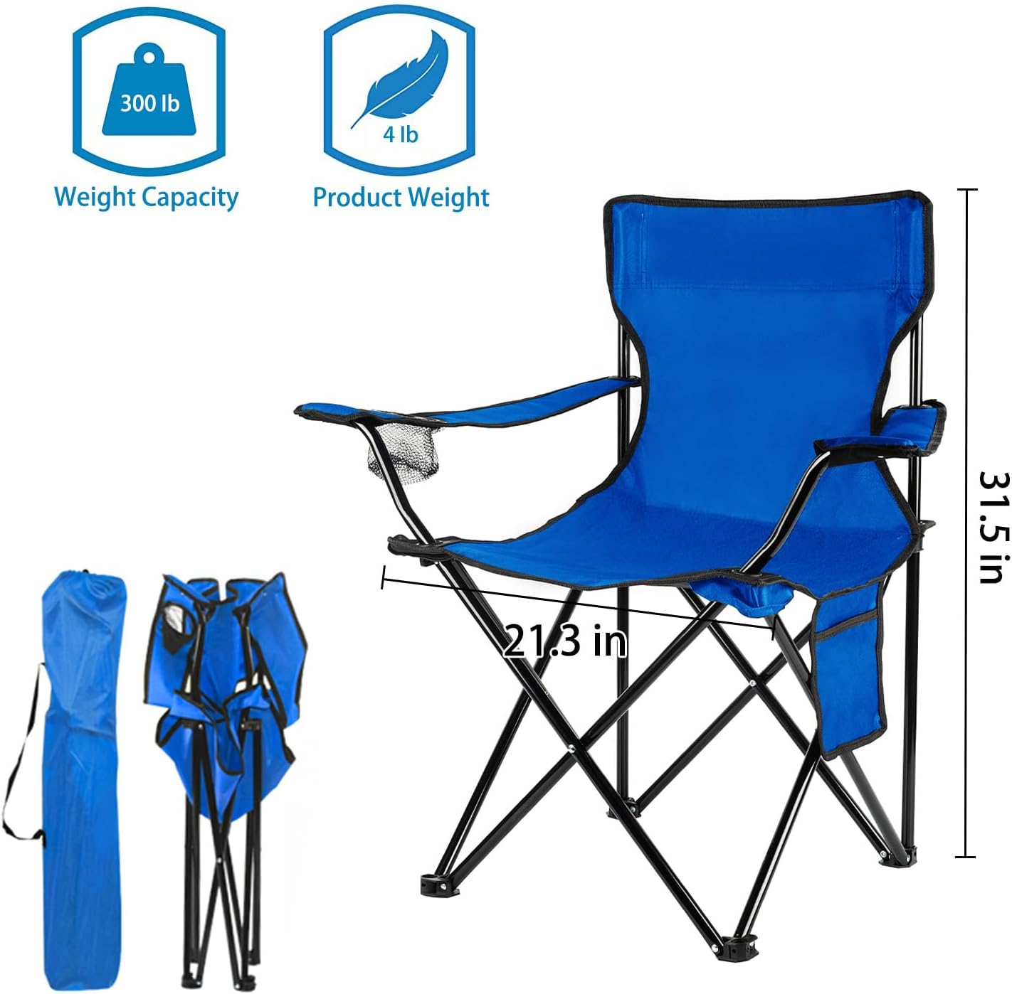 Damei century Portable Camping Chair, Casual Folding Chair, Black, 4lbs, Supports 300lbs, Ideal for Camping, Tailgating, Sports Events