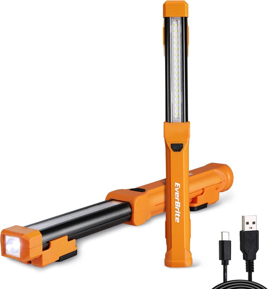 EverBrite 1000LM LED Work Light, Rechargeable Work Light for Mechanics with Dual Magnetic Bases&Hanging Hooks, 4 Lighting Modes, USB C Cable, Ideal Gift for Car Repair, Working, Pack of 2