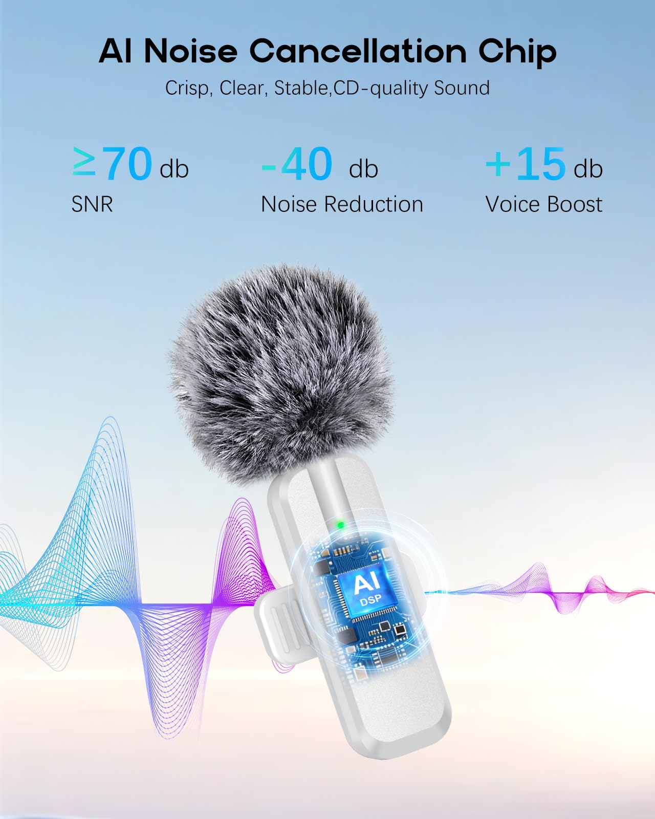 Wireless Mini Microphone for iPhone - 2 Pack Lavalier bluetooth Microphone for Video Recording, 2 In 1 Noise Reduction Lapel Mic for Ipad, Android, Clip-on Mini Mic for Tiktok Youtube Vlog Podcast