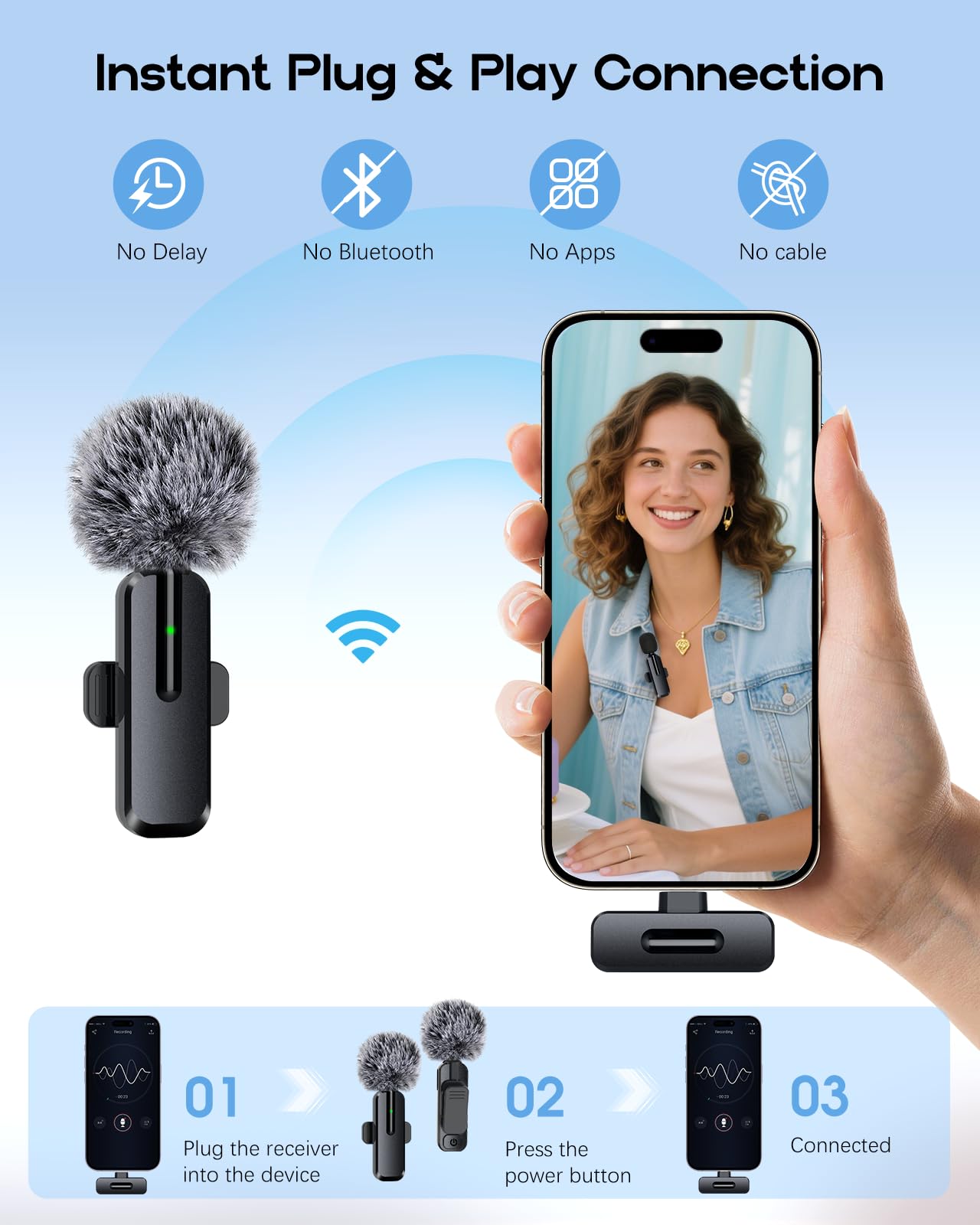 Wireless Mini Microphone for iPhone - 2 Pack Lavalier bluetooth Microphone for Video Recording, 2 In 1 Noise Reduction Lapel Mic for Ipad, Android, Clip-on Mini Mic for Tiktok Youtube Vlog Podcast
