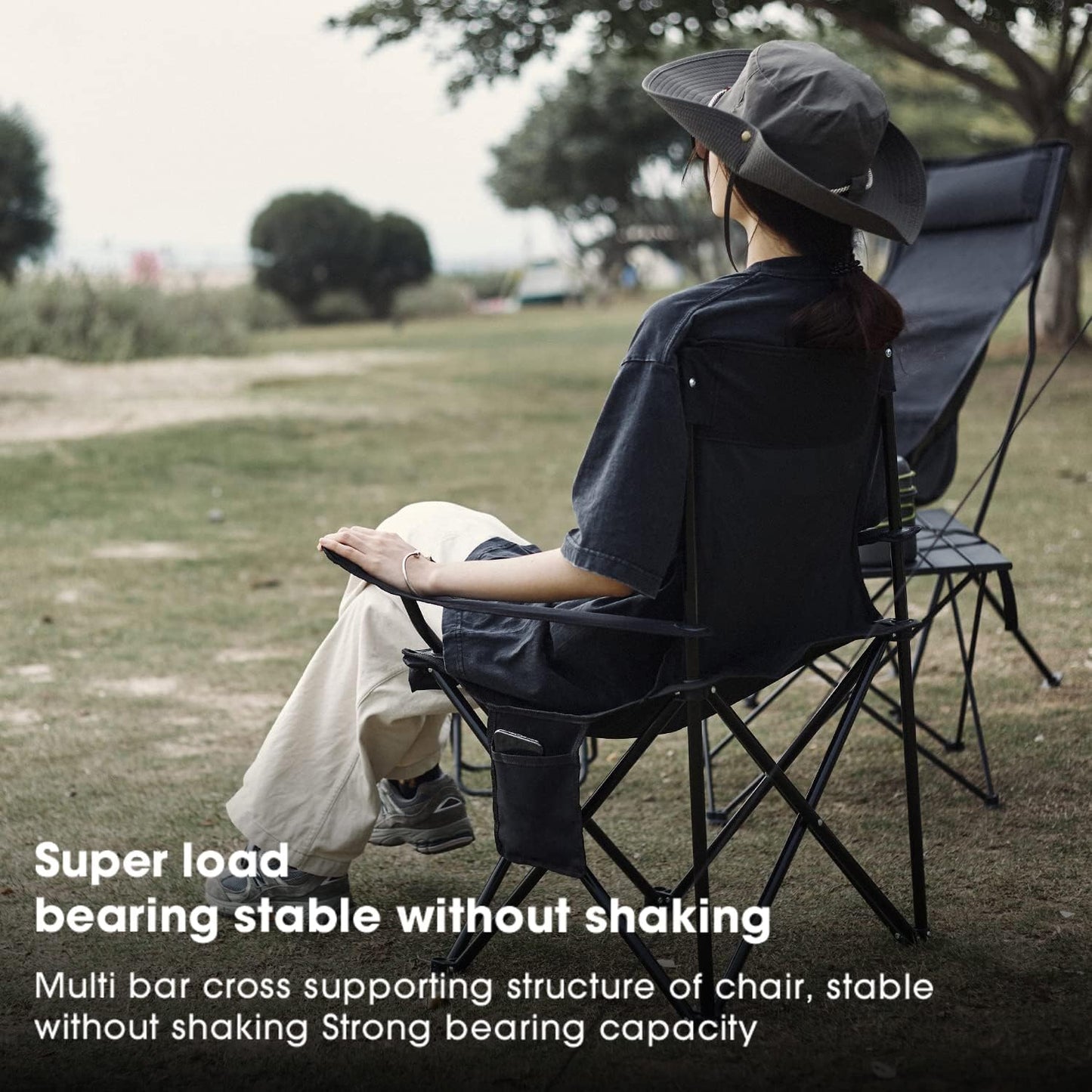 Damei century Portable Camping Chair, Casual Folding Chair, Black, 4lbs, Supports 300lbs, Ideal for Camping, Tailgating, Sports Events