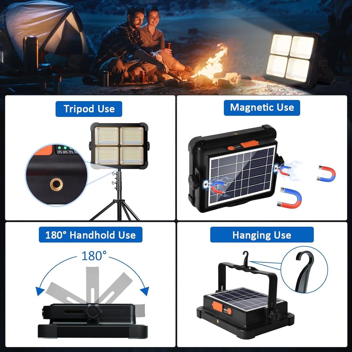 Masmejor Rechargeable Work Light, Portable Led Work Solar Light 100W 12000mAh 336Led IP53 with Job Site Battery LED Work Light for Power Failure Emergency Worklight Car Repair Camping Fishing