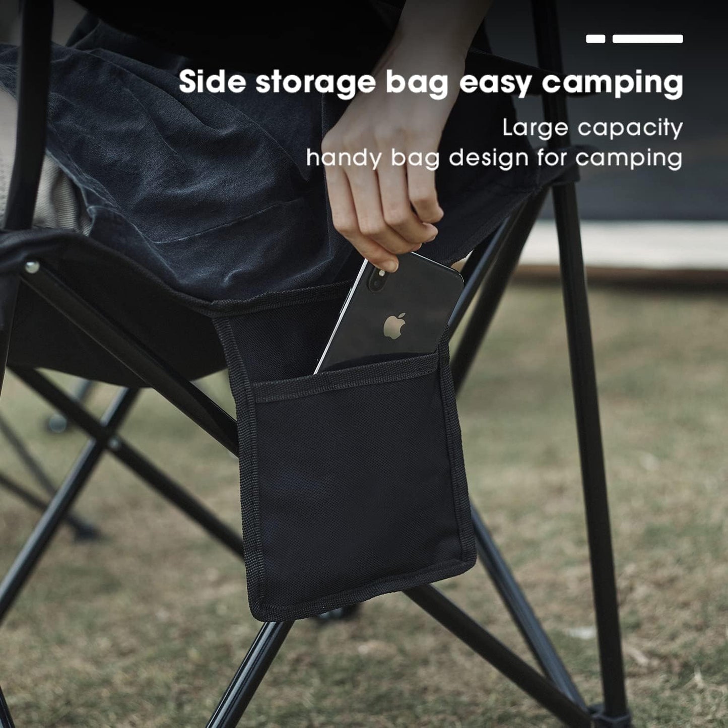 Damei century Portable Camping Chair, Casual Folding Chair, Black, 4lbs, Supports 300lbs, Ideal for Camping, Tailgating, Sports Events