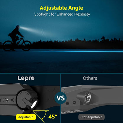 Lepro LED Headlamp Rechargeable - Super Bright Head lamp with Motion Sensor, 230° Wide Beam & Adjustable Spotlight, Waterproof Headlight for Camping, Hiking, Running, Hurricane, Power Outrage, 2 Pack