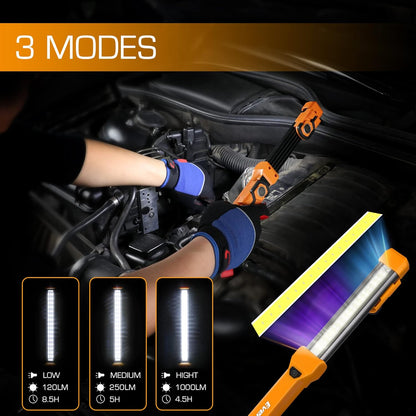 EverBrite 1000LM LED Work Light, Rechargeable Work Light for Mechanics with Dual Magnetic Bases&Hanging Hooks, 4 Lighting Modes, USB C Cable, Ideal Gift for Car Repair, Working, Pack of 2