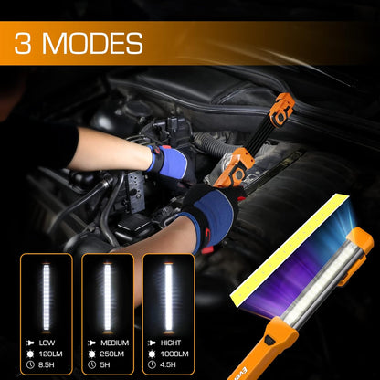 EverBrite 1000LM LED Work Light, Rechargeable Work Light for Mechanics with Dual Magnetic Bases&Hanging Hooks, 4 Lighting Modes, USB C Cable, Ideal Gift for Car Repair, Working, Pack of 2