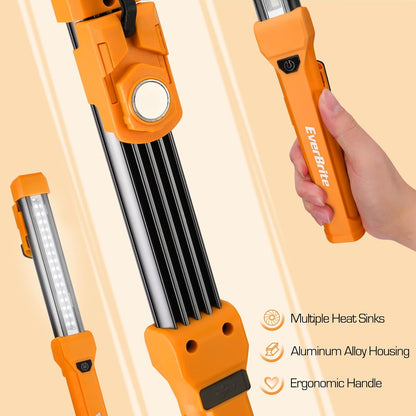 EverBrite 1000LM LED Work Light, Rechargeable Work Light for Mechanics with Dual Magnetic Bases&Hanging Hooks, 4 Lighting Modes, USB C Cable, Ideal Gift for Car Repair, Working, Pack of 2