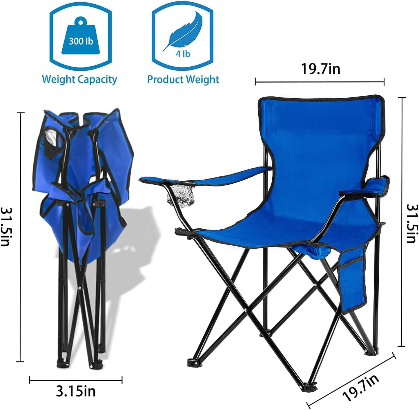 Damei century Portable Camping Chair, Casual Folding Chair, Black, 4lbs, Supports 300lbs, Ideal for Camping, Tailgating, Sports Events