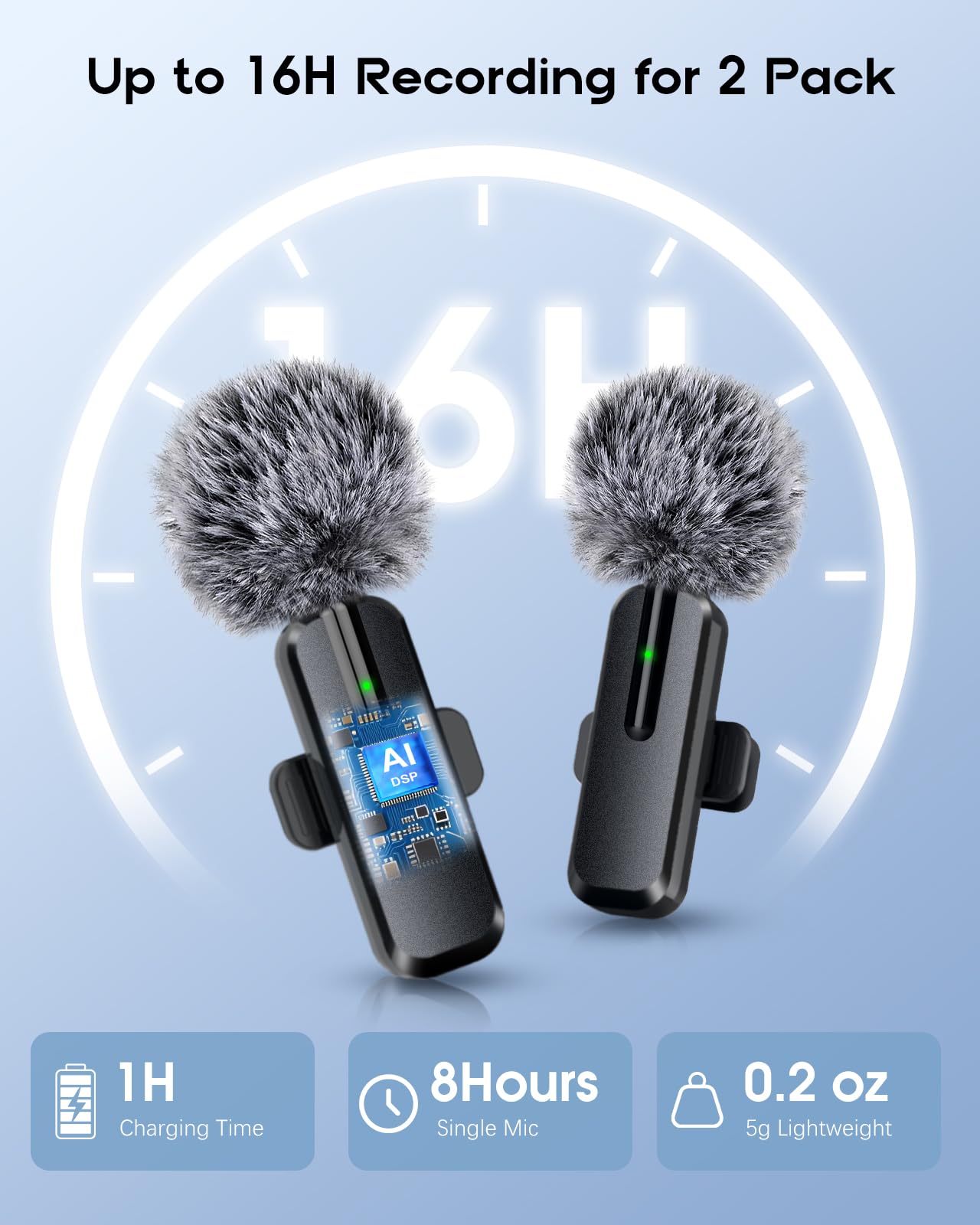 Wireless Mini Microphone for iPhone - 2 Pack Lavalier bluetooth Microphone for Video Recording, 2 In 1 Noise Reduction Lapel Mic for Ipad, Android, Clip-on Mini Mic for Tiktok Youtube Vlog Podcast
