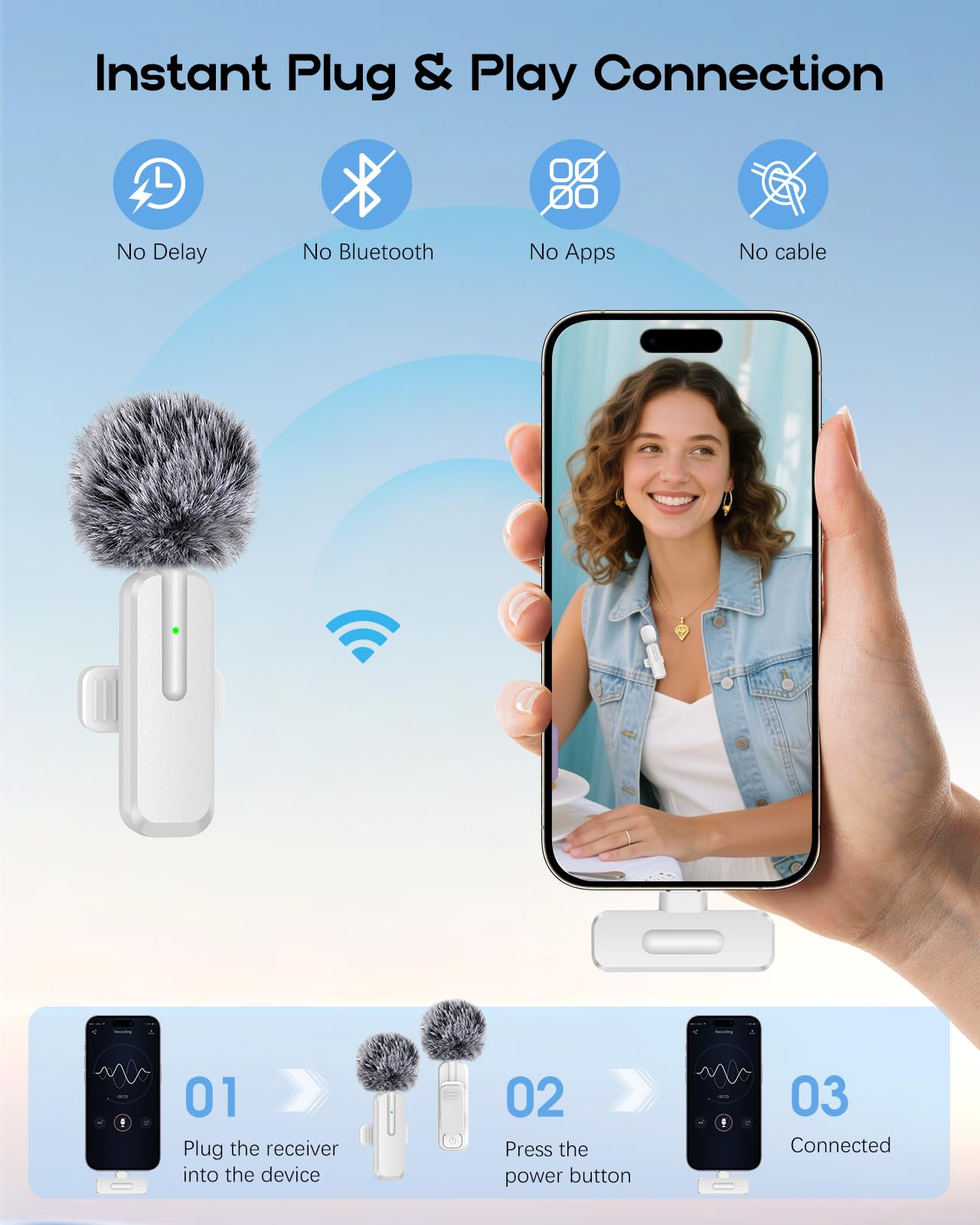Wireless Mini Microphone for iPhone - 2 Pack Lavalier bluetooth Microphone for Video Recording, 2 In 1 Noise Reduction Lapel Mic for Ipad, Android, Clip-on Mini Mic for Tiktok Youtube Vlog Podcast