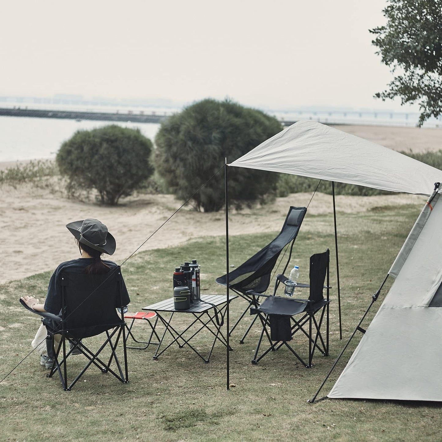 Damei century Portable Camping Chair, Casual Folding Chair, Black, 4lbs, Supports 300lbs, Ideal for Camping, Tailgating, Sports Events