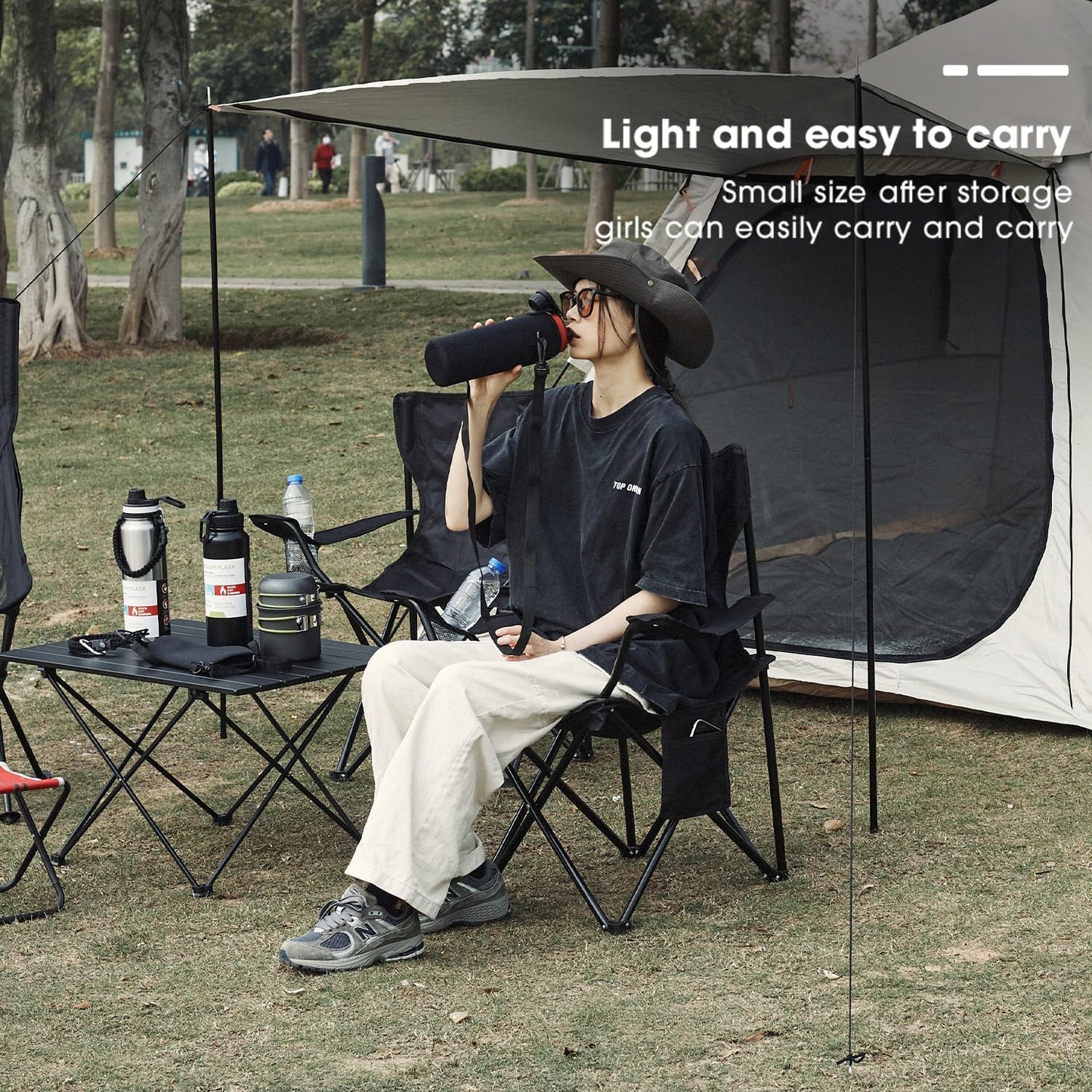 Damei century Portable Camping Chair, Casual Folding Chair, Black, 4lbs, Supports 300lbs, Ideal for Camping, Tailgating, Sports Events