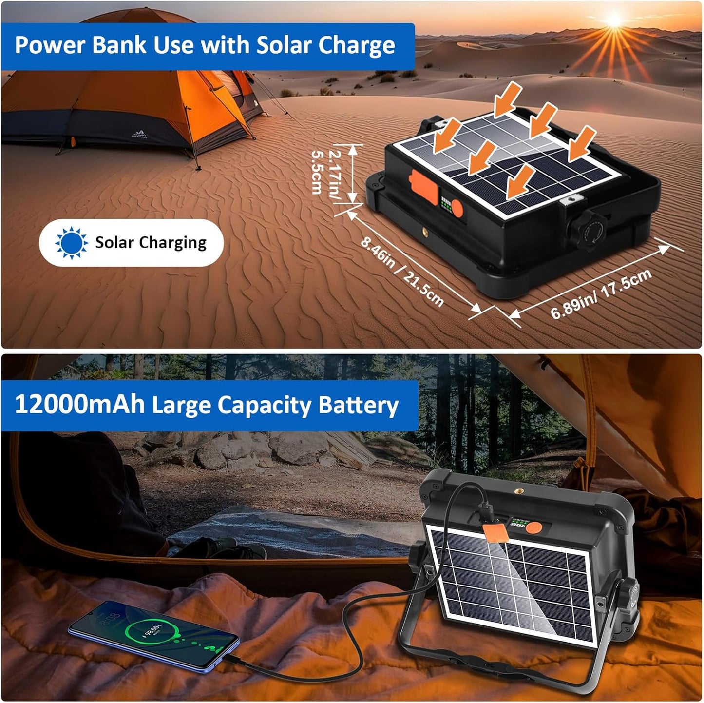 Masmejor Rechargeable Work Light, Portable Led Work Solar Light 100W 12000mAh 336Led IP53 with Job Site Battery LED Work Light for Power Failure Emergency Worklight Car Repair Camping Fishing