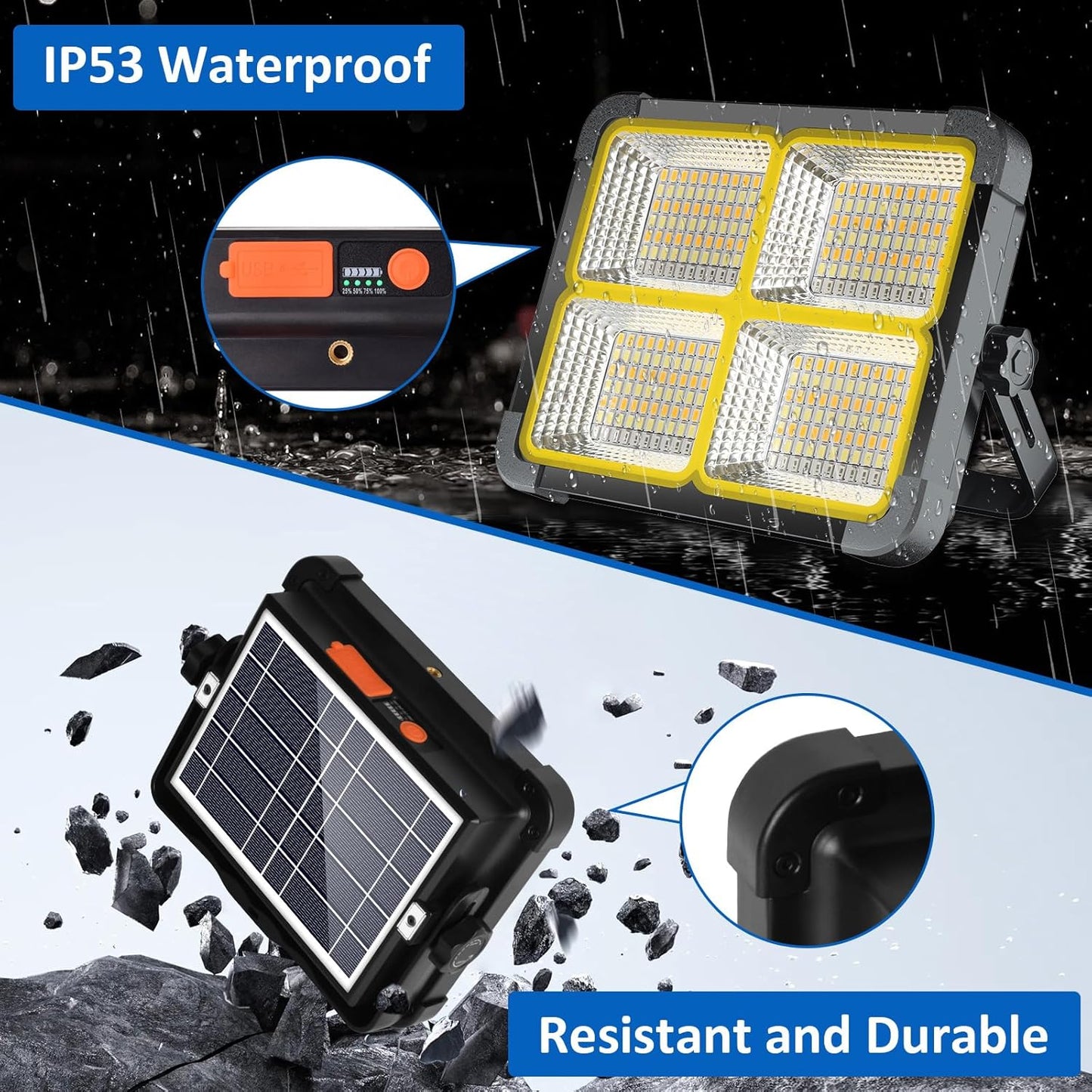 Masmejor Rechargeable Work Light, Portable Led Work Solar Light 100W 12000mAh 336Led IP53 with Job Site Battery LED Work Light for Power Failure Emergency Worklight Car Repair Camping Fishing