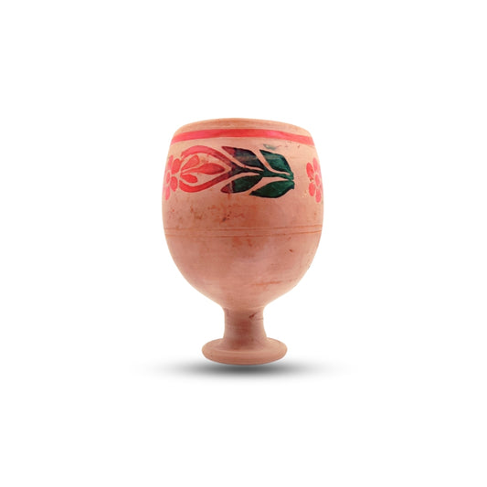 Traditional Organic Clay Cup with Floral Design - 270ml | محل هشام للفخار