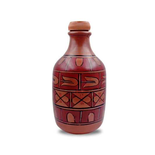 Traditional Handcrafted Clay Water Bottle - 1.3L Natural Terracotta