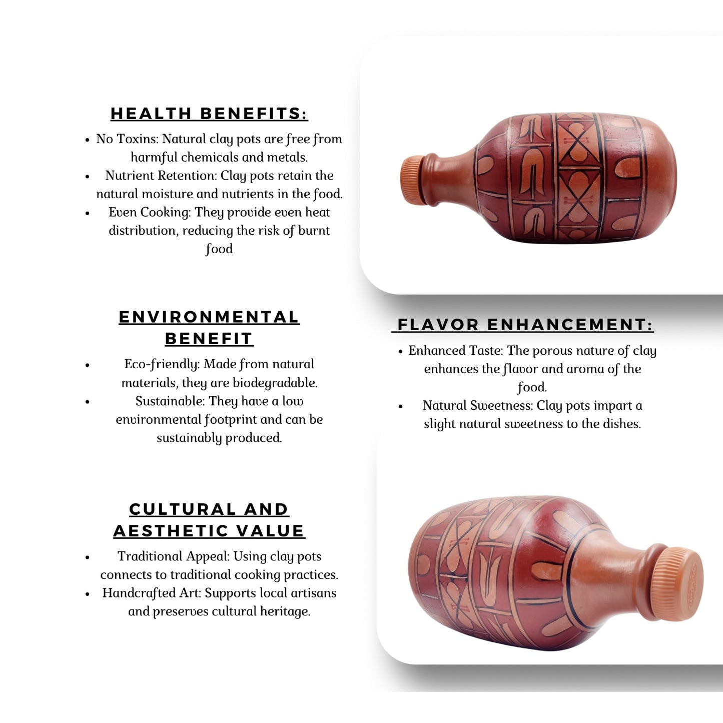 Traditional Handcrafted Clay Water Bottle - 1.3L Natural Terracotta