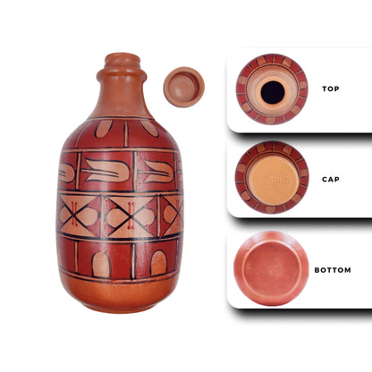 Traditional Handcrafted Clay Water Bottle - 1.3L Natural Terracotta