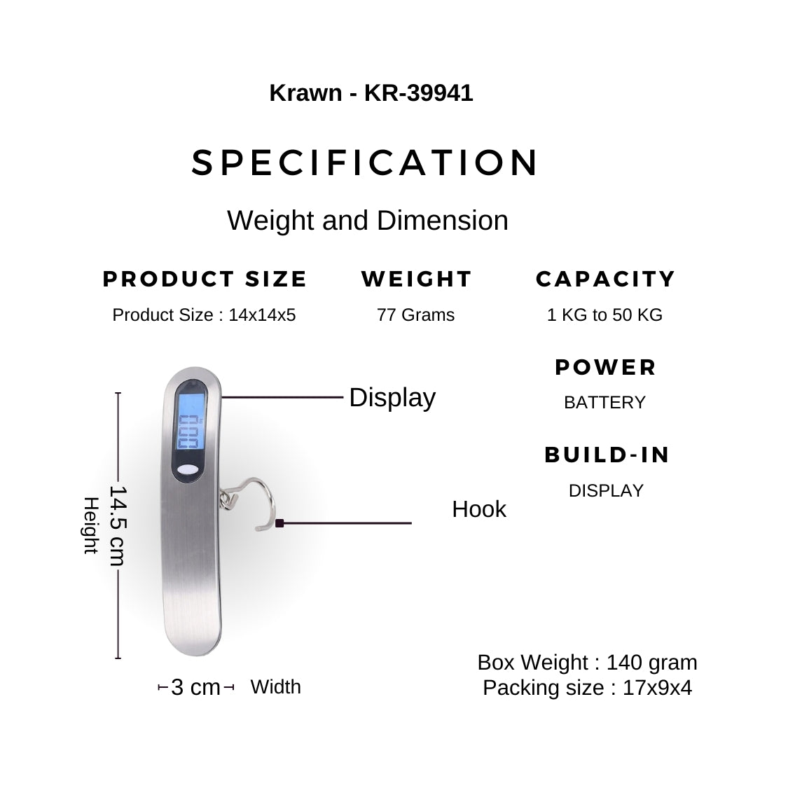 KRAWN SHINEBEST Digital Luggage Scale - مقياس الأمتعة الرقمي KW-39941