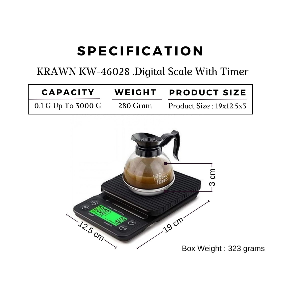 KRAWN Multi-Function Electronic Coffee Scale with Timer - KW-46028