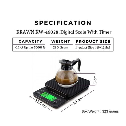 KRAWN Multi-Function Electronic Coffee Scale with Timer - KW-46028