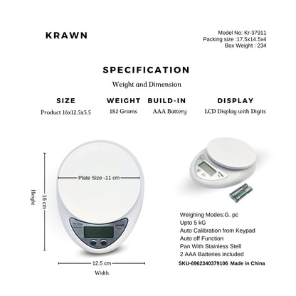 KRAWN 5KG Precision Kitchen Scale - ميزان مطبخ KR-37911