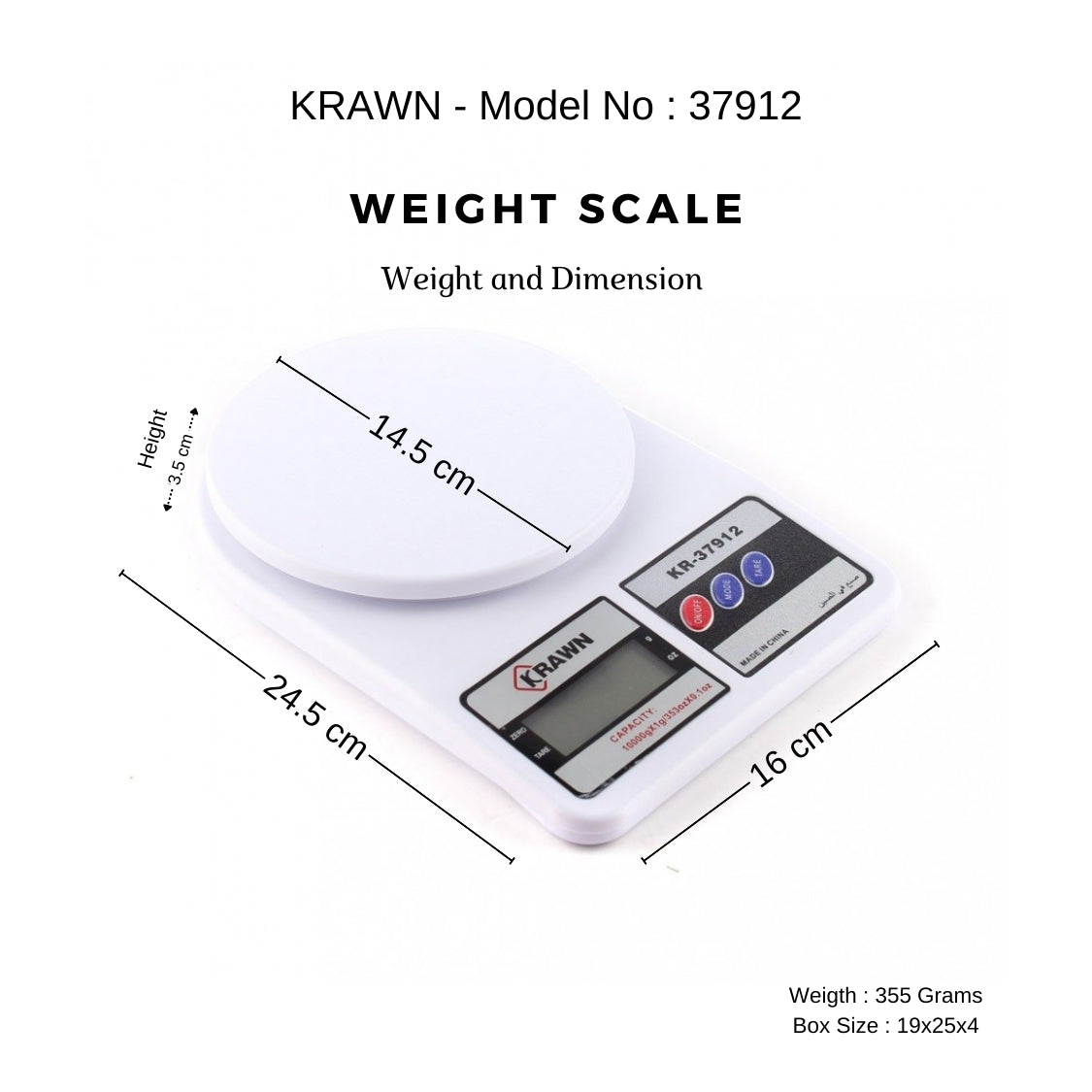 KRAWN Digital Kitchen Scale - High Precision 10kg Capacity KR-37912