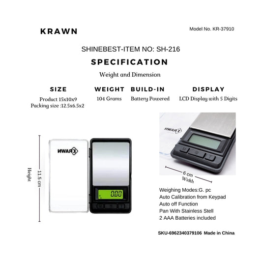 KRAWN SHINEBEST Precision Jewelry Scale - 0.01-200g Accuracy KR-37910