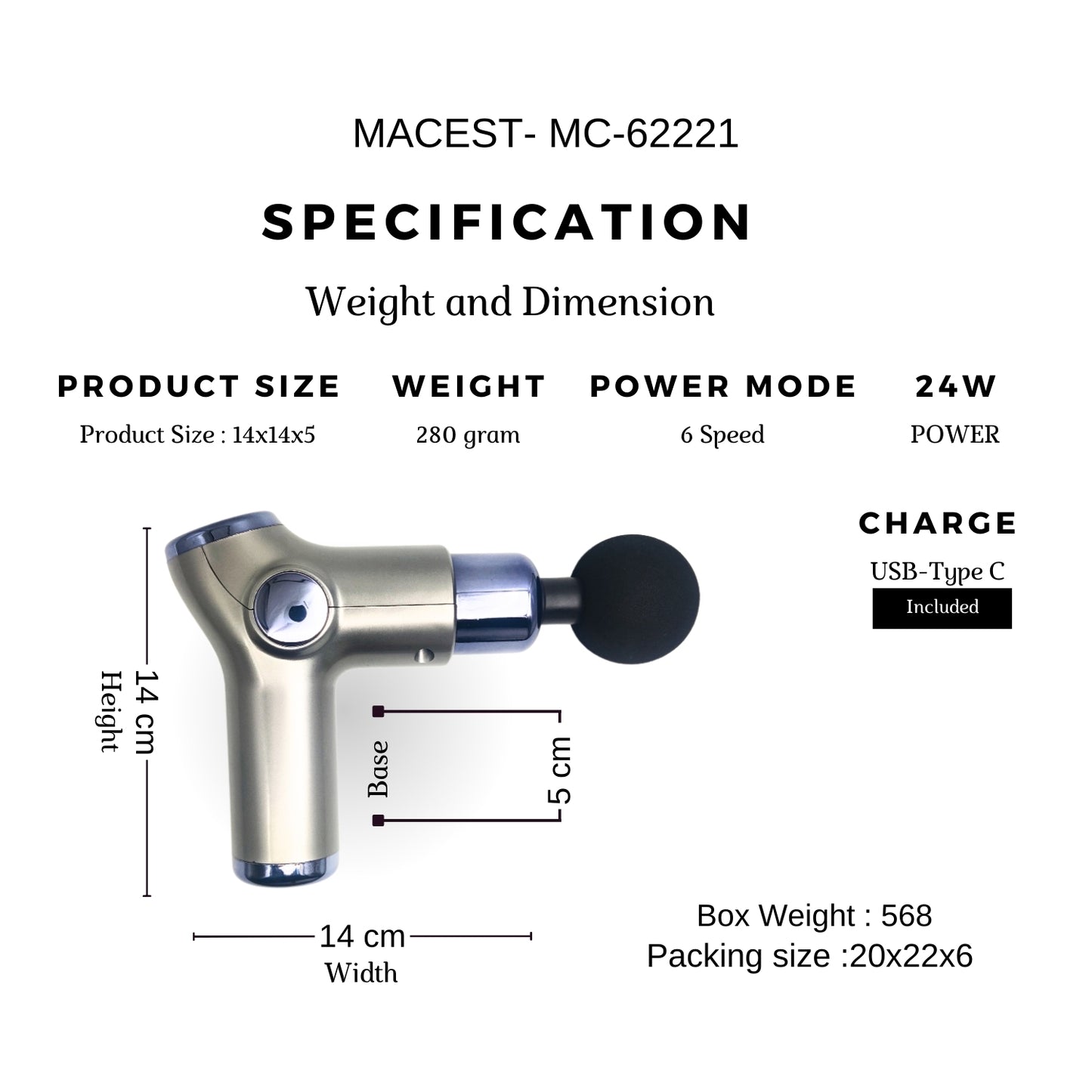 MACEST Professional Massage Gun - 6 Speed Deep Tissue Massager MC-62221