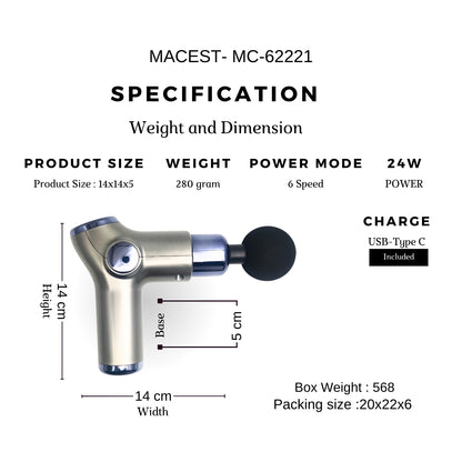 MACEST Professional Massage Gun - 6 Speed Deep Tissue Massager MC-62221